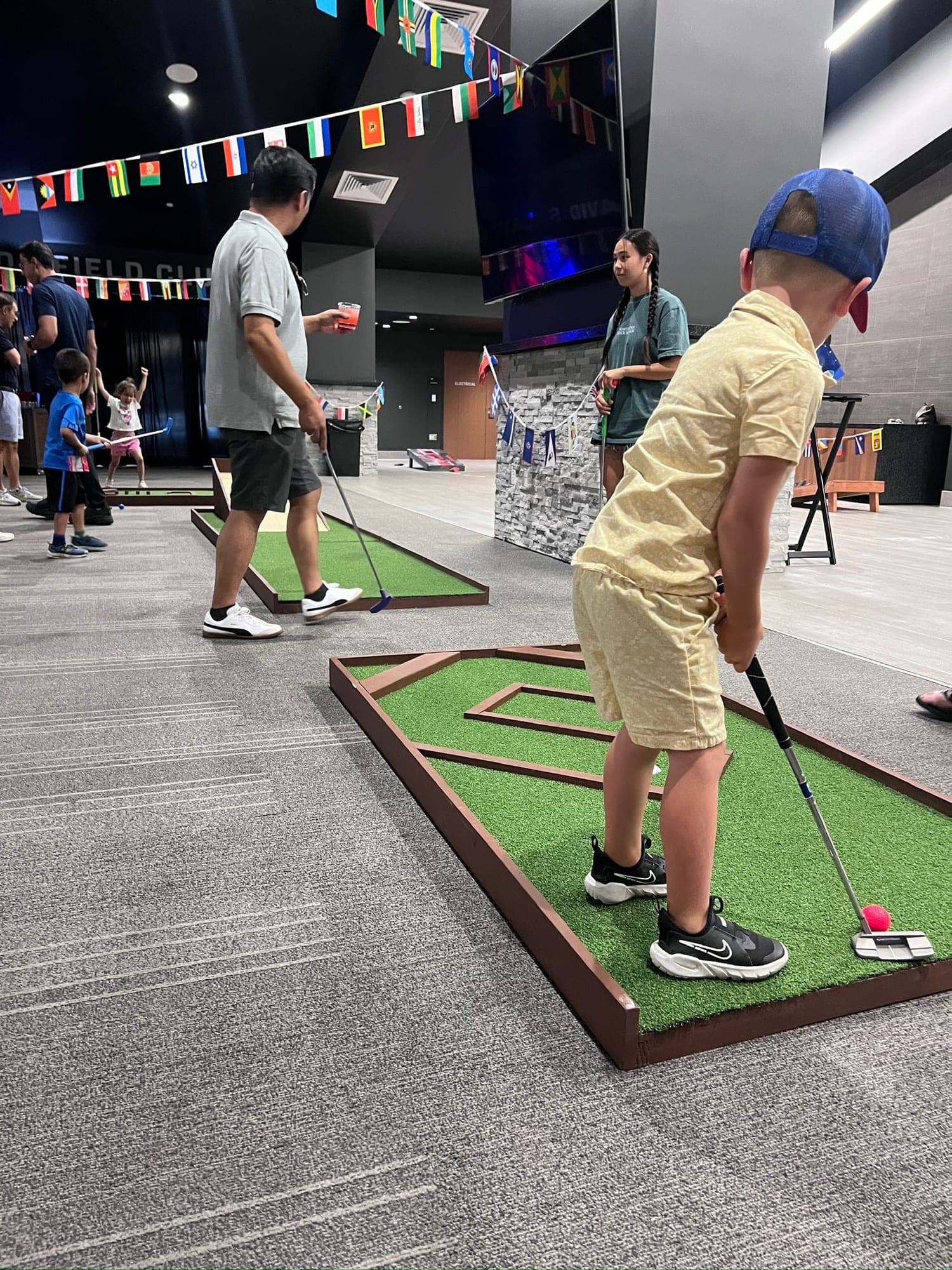A Putts course in a ballroom